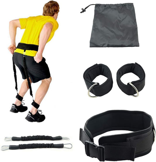 YCYU Vertical Bounce Trainer Set Leg Strength Jump Training Waist Belt Ankle Cuff Resistance Band Home Gym Equipment