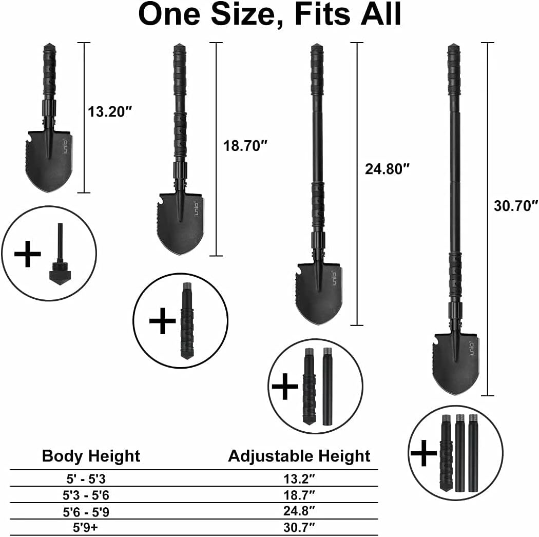 iunio Camping Shovel,Shovel Folding, Portable, Multitool, Foldable Entrenching Tool, Collapsible Spade, for Backpacking, Trenching, Hiking, Survival, Car Emergency
