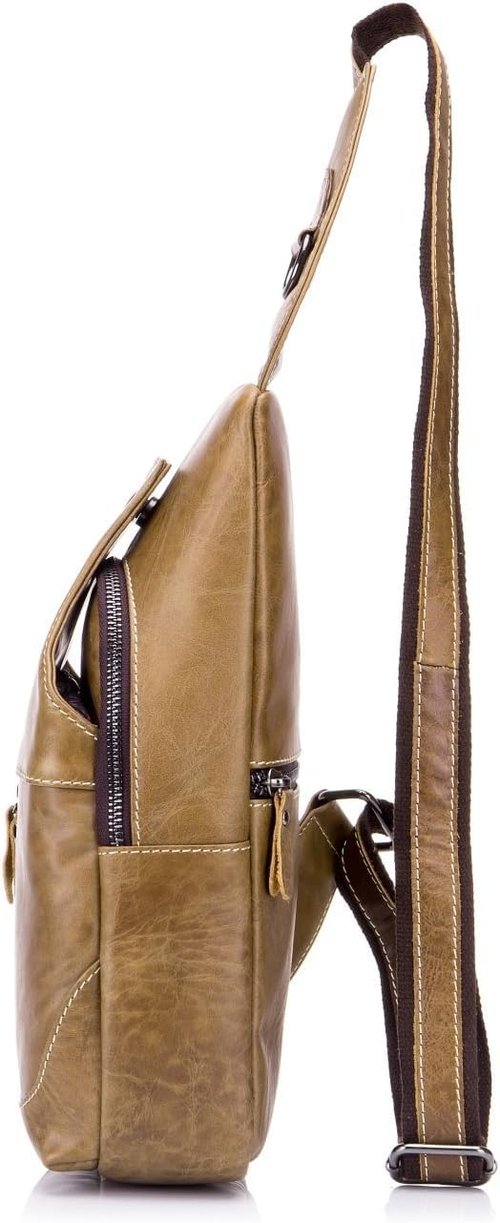 Men's shoulder bag, leather chest shoulder backpack, crossbody wallet, waterproof, anti-theft, travel, cycling, leisure (yellow)