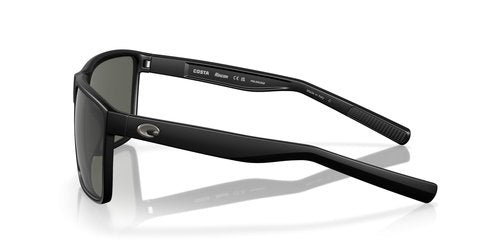 Costa Del Mar Men's Rincon Fishing and Watersports Rectangular Sunglasses, Matte Black/Grey Polarized-580G, 63 mm