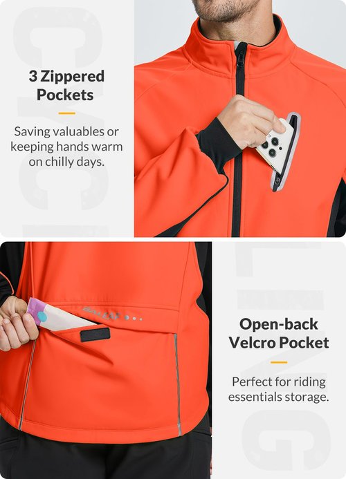 baleaf Men's Winter Cycling Jackets Water Resistant Thermal Running Softshell Jacket Warm Cold Weather Pockets Orange 2XL