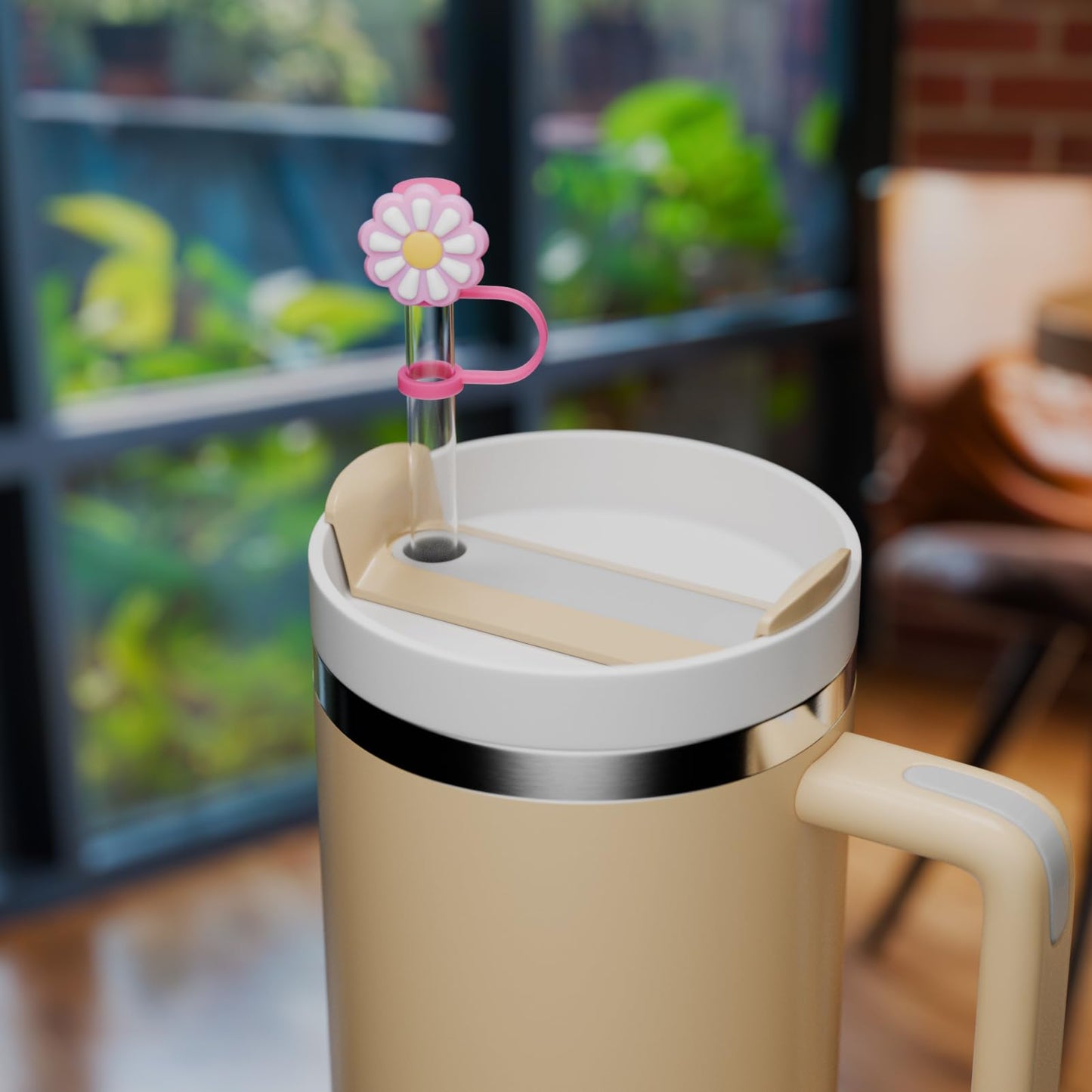 6 PCS Silicone Spill Stopper Set for Stanley Cup Straw Covers 30 oz / 40 oz Tumbler Leak Proof Drink Stoppers Silicone Straw Stopper Caps for Stanley Cup Accessories-Flower