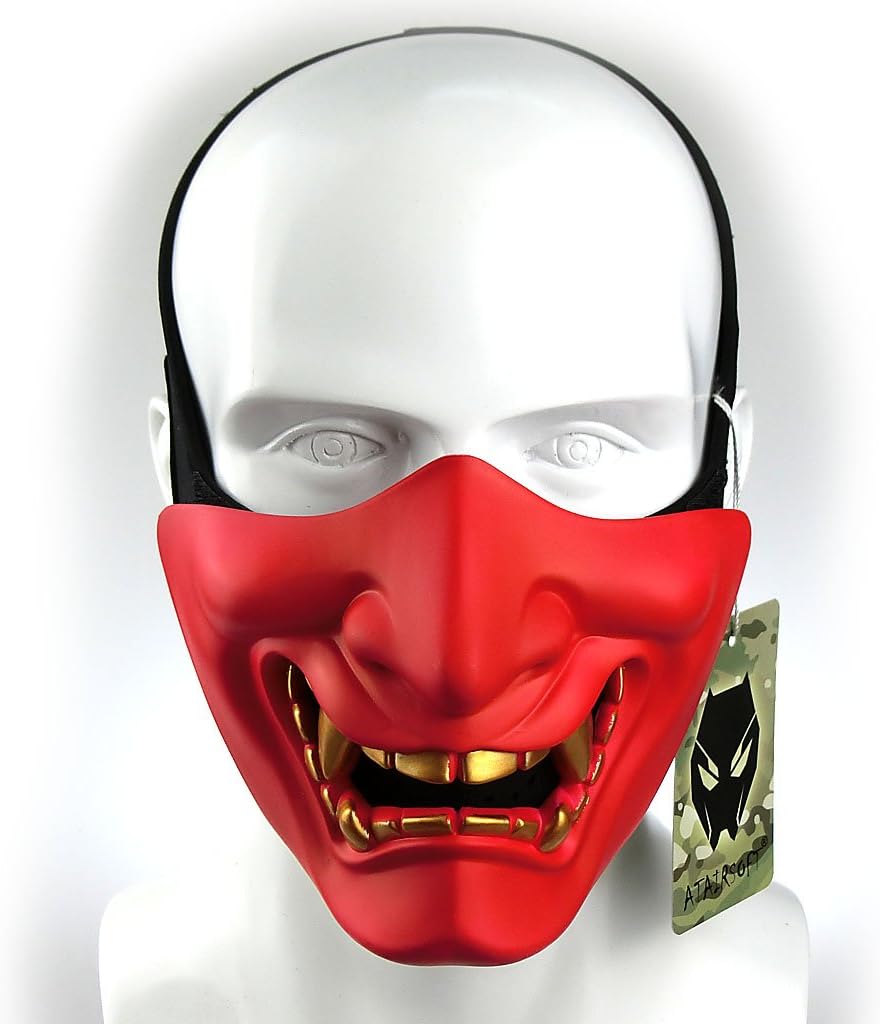 ATAIRSOFT Halloween Costume Cosplay BB Gun Evil Demon Monster Kabuki Samurai Hannya Oni Half Cover Airsoft and Prop Mask
