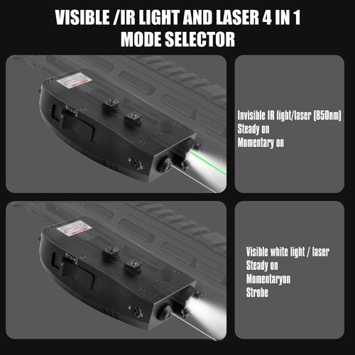 ZBULAR 2000 Lumen Mlok and Picatinny Mounted Tactical Flashlight Green Laser Infrared(IR) Laser 3 in 1 Combo, with Remote Pressure Switch for Rifle