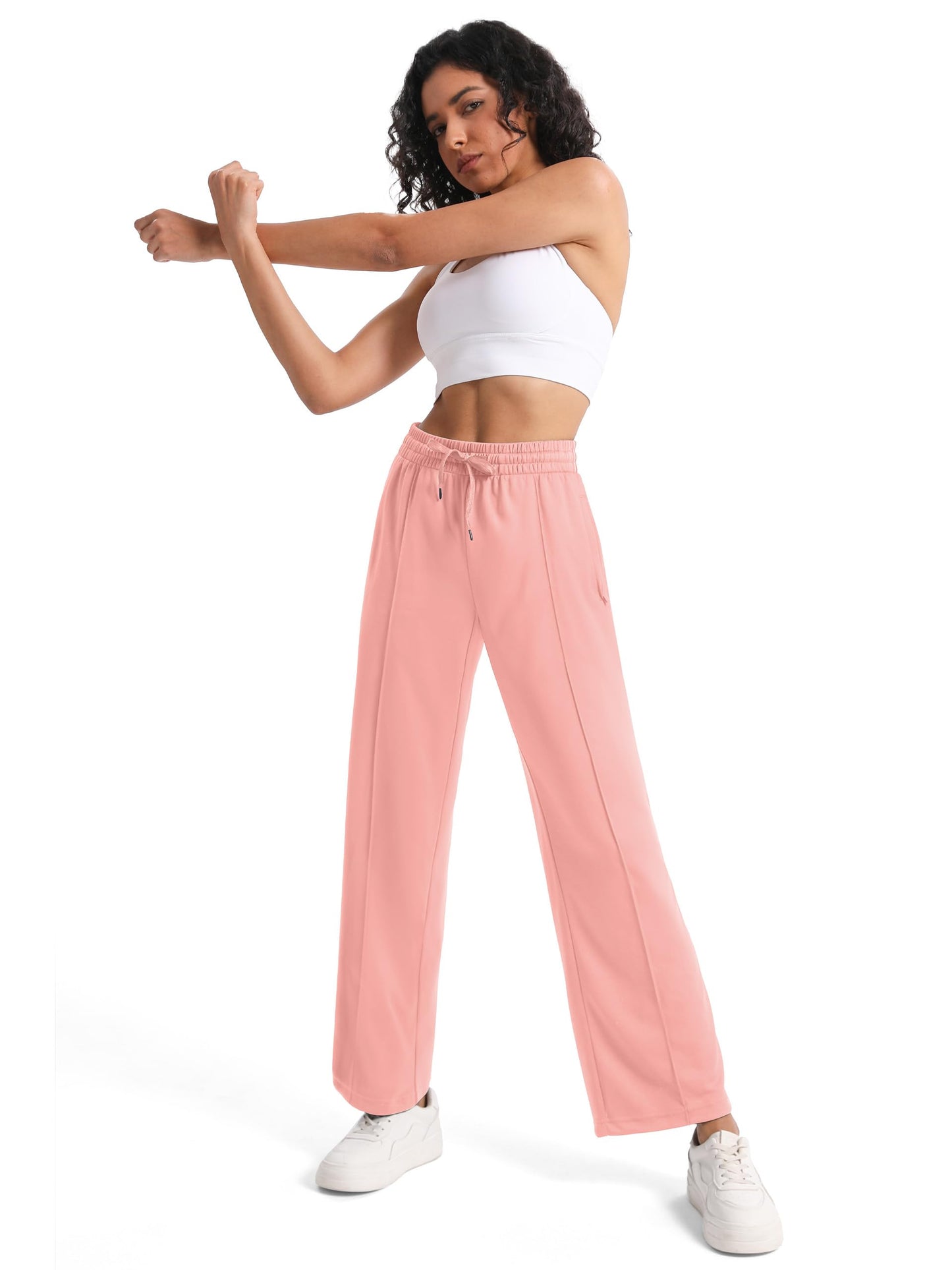 Tapata Petite Women's 28" Inseam Track Pants Elastic Waistband Y2K with Zipper Pockets Dance Studio Sweatpants, Pink, M