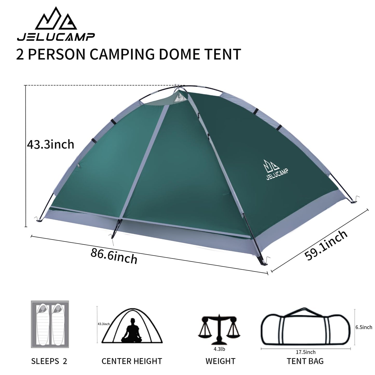 JELUCAMP 1/2 Person Dome Tents for Camping, Lightweight Portable Single Backpacking Tent, Small Easy Setup Outdoor Waterproof Camping Hiking Tent for Adults, 2 Person Tent, Dark Green