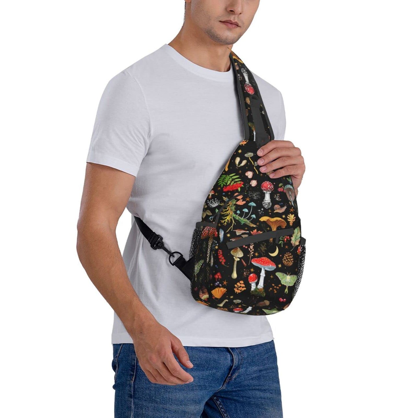 Mushroom Gifts Sling Backpack , Mushroom Crossbody Bag For Women Men Travel Hiking Shoulder Chest Daypack Unisex