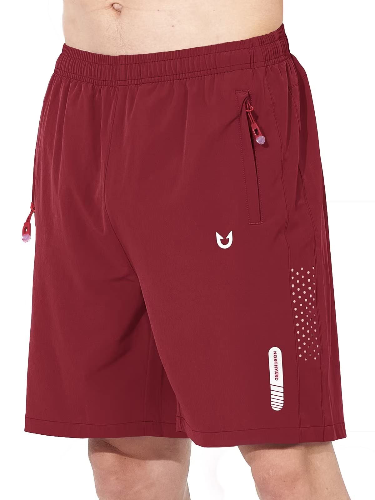 NORTHYARD Men's Athletic Running Shorts Gym Workout 7"/9"/5" Quick Dry Lightweight Sports Basketball Tennis 3 Zipper Pockets WineRed 3XL