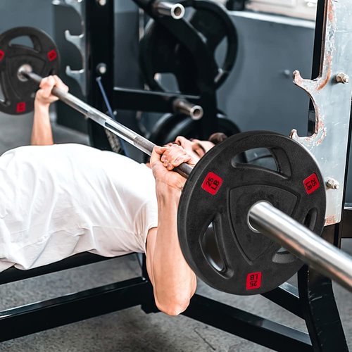 Weight Plates 2-Inch Rubber Coated Olympic Cast Iron Grip Plates Bumper Plates in Pairs or Single for Strength Training, Weightlifting and Bodybuilding