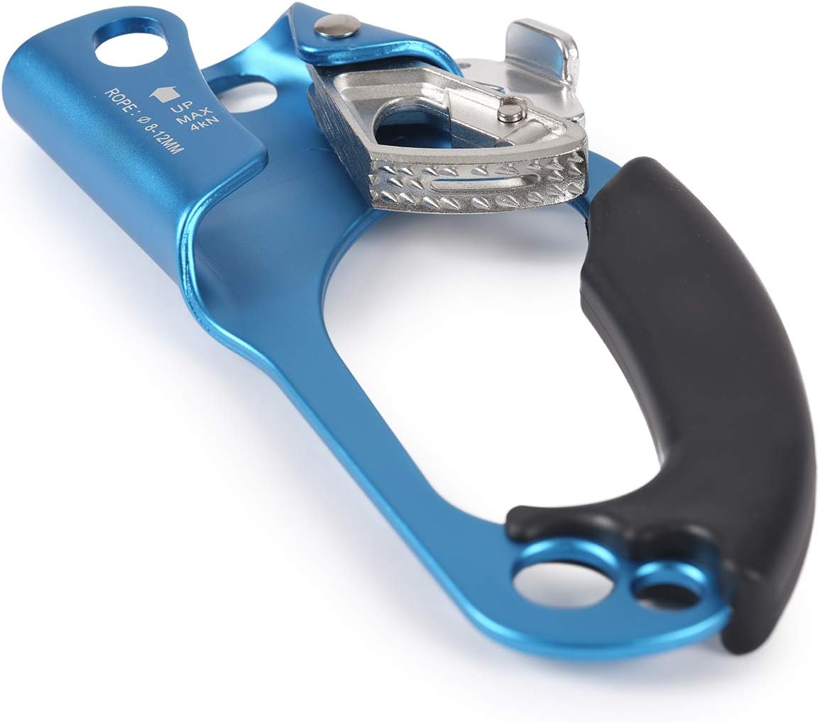 Right Hand Ascender - Strong Climbing Equipment with Ergonomic Rubber Handle and Steel Cam - Best Used with 8-12mm Rope - Sport Climber, Arborist, and Mountaineering Safety Tool with Decal