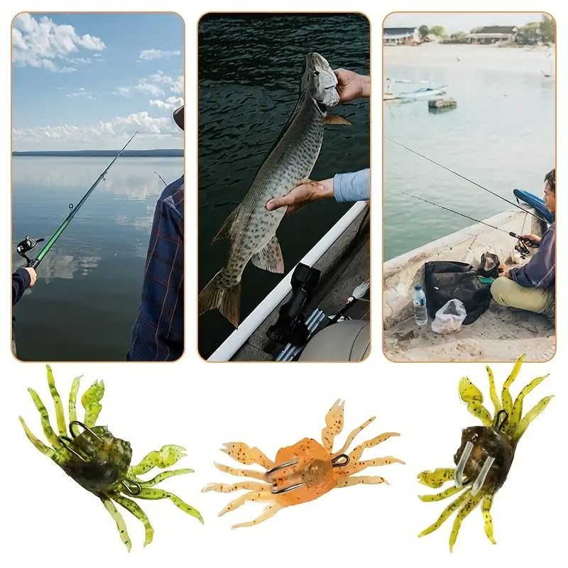 3pcs Bass Fishing Lures,Catfish Lures,Bionic Crab Baits for Octopus, Artificial Silicone Soft Lure with Hook for Saltwater, Winter Fishing Tackle