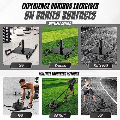 Yes4All Weighted Training Pull Sled with Vest, Steel Buckle, Fit for 1-2 Inch Plates+Tri-Grip Handles Olympic Weight Plates/Cast Iron Weight Plates, Suitable for Barbell Exercises, Strength