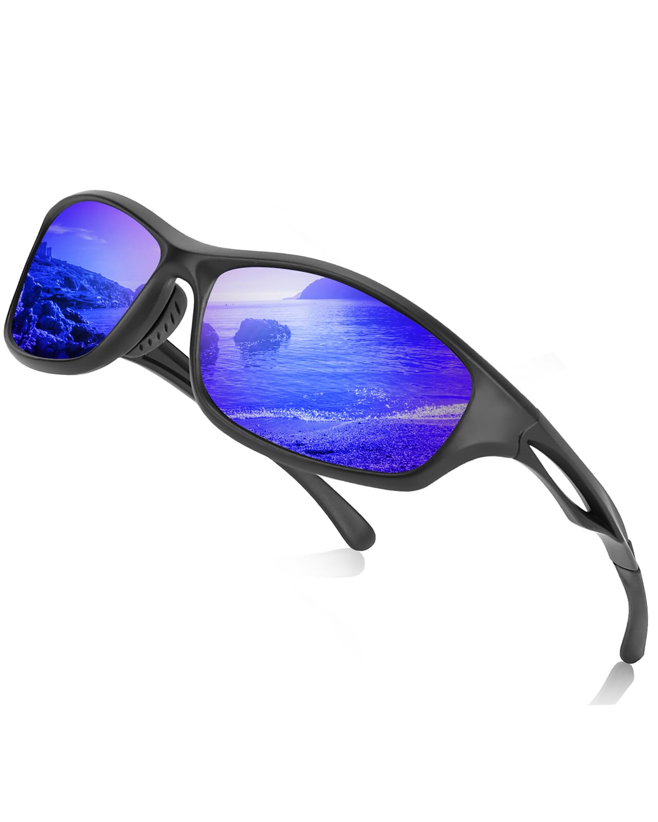 FIMOSON Sports Polarized Sunglasses for Men and Women, UV400 Protection Wrap-around Sports Sunglasses Deep Blue Lens