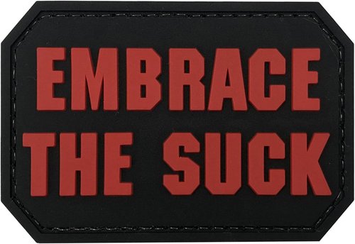 Embrace The Suck Patch Red 2.95"×1.97" Funny PVC Tactical with Hook Fastener Back for Hats Caps Bags Backpacks Vests Clothing (Red)