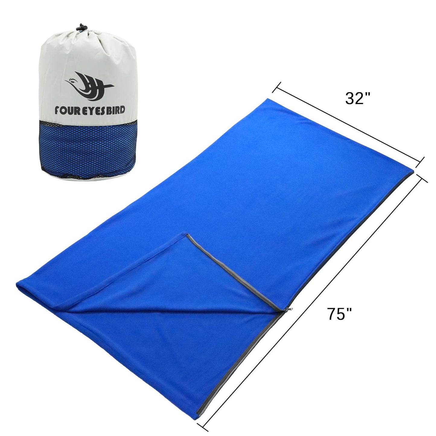 Arctic Lemmings Fleece Sleeping Bag Liner, 75" Long Zipper Microfiber Fleece Travel Single Sleeping Bag Camping Blanket, Indoor Outdoor Blanket for Adults & Children (Blue)
