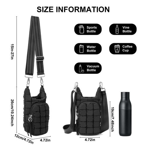 YFGBCX Water Bottle Holder with Strap Carrier Bag - Quilted Puffer Sling Crossbody Accessory