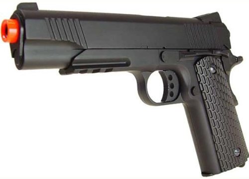 Black Double Eagle M291 Metal Spring Pistol with Accessory Rail - 1911 Style