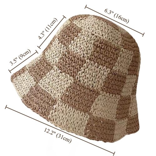 Sun Hats for Women Checkered Straw Bucket Hats UV Protection Sunhat Plaid Packable Sun Protection Hat Y2K Accessories (One Size,Khaki)