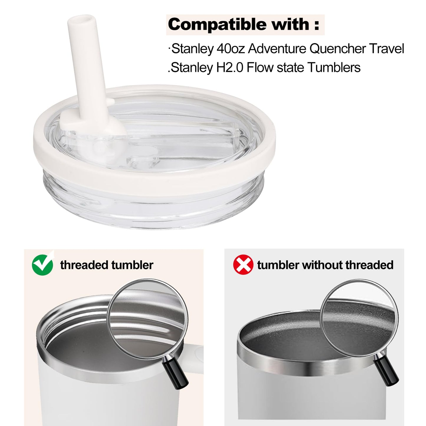 40oz Flip Straw Leak Proof Lid for Stanley H2.0 Quencher, 2 Pack Tumbler Lid Replacement, No Spill Proof Straw Cover for Stanley Cup Accessories (Black)