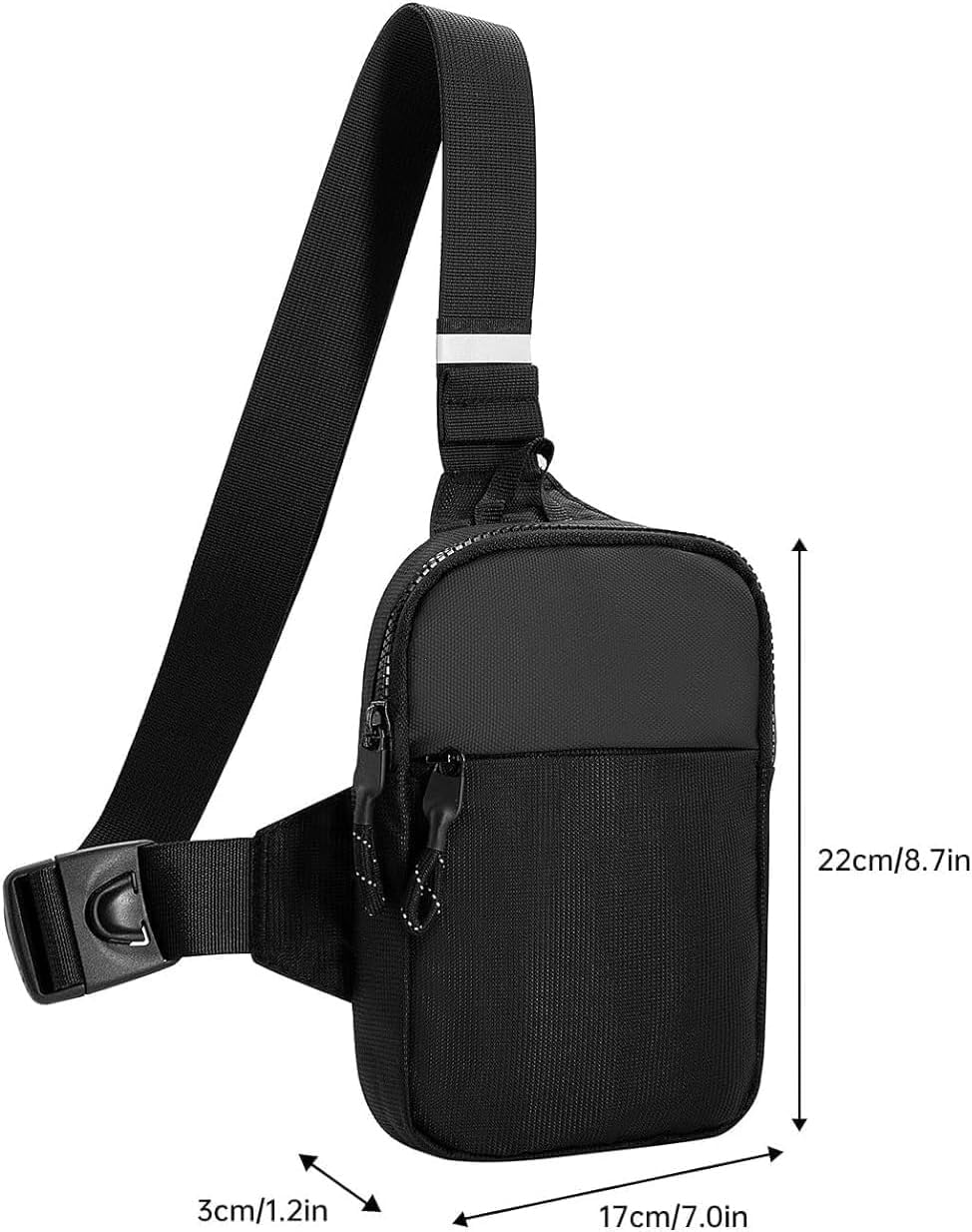 JMMDY Small Sling Bag for Women and Men, mini Crossbody Bags Trendy with Extended Strap, Lightweight Chest Bag (Black)