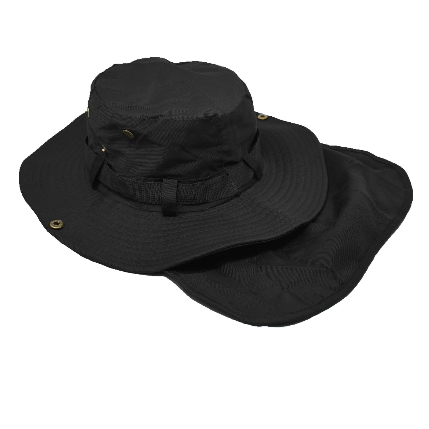 Glory Max Bucket Boonie Hat with Neck Flap Cover Sun Safari Wide Brim Fishing Garden Hiking Cap (Black)