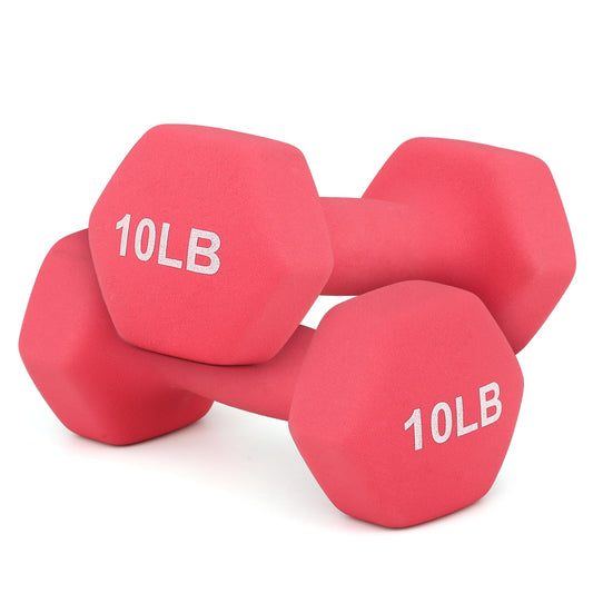 10 LB Dumbbells Set, Neoprene Coated Free Weights for Strength Training, Full-Body Workouts and Home Gym, Hex Shape for Stability (Pair, Burgundy)