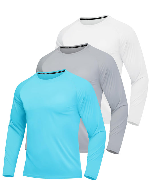3 Pack Men's Rash Guard Shirts Long Sleeve UV SPF UPF 50+ Sun Protection Shirts Swim Shirts Quick Dry Workout Hiking（LGBEWT L