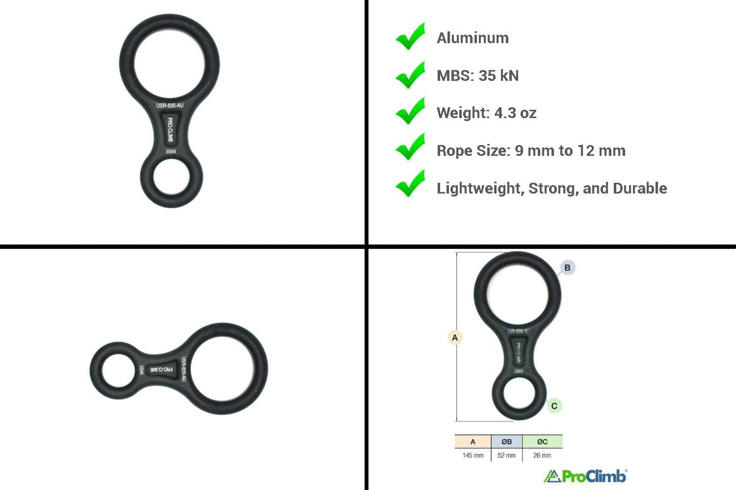 35 kN Fall Rescue Figure 8 Aluminum Descender Rigging Plate Heavy Duty Belay Device (Silver)