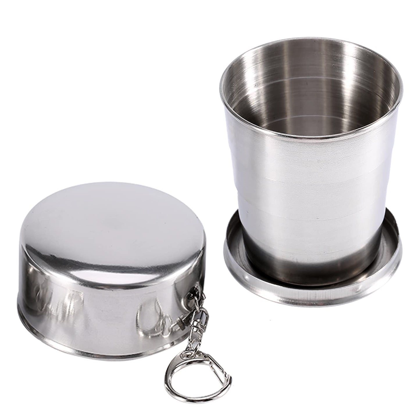Gavigain Stainless Steel Collapsible Cup Portable Telescopic Shot Glass with Metal Keychain and Lid for Travel, Camping, Picnic (8.12Oz)