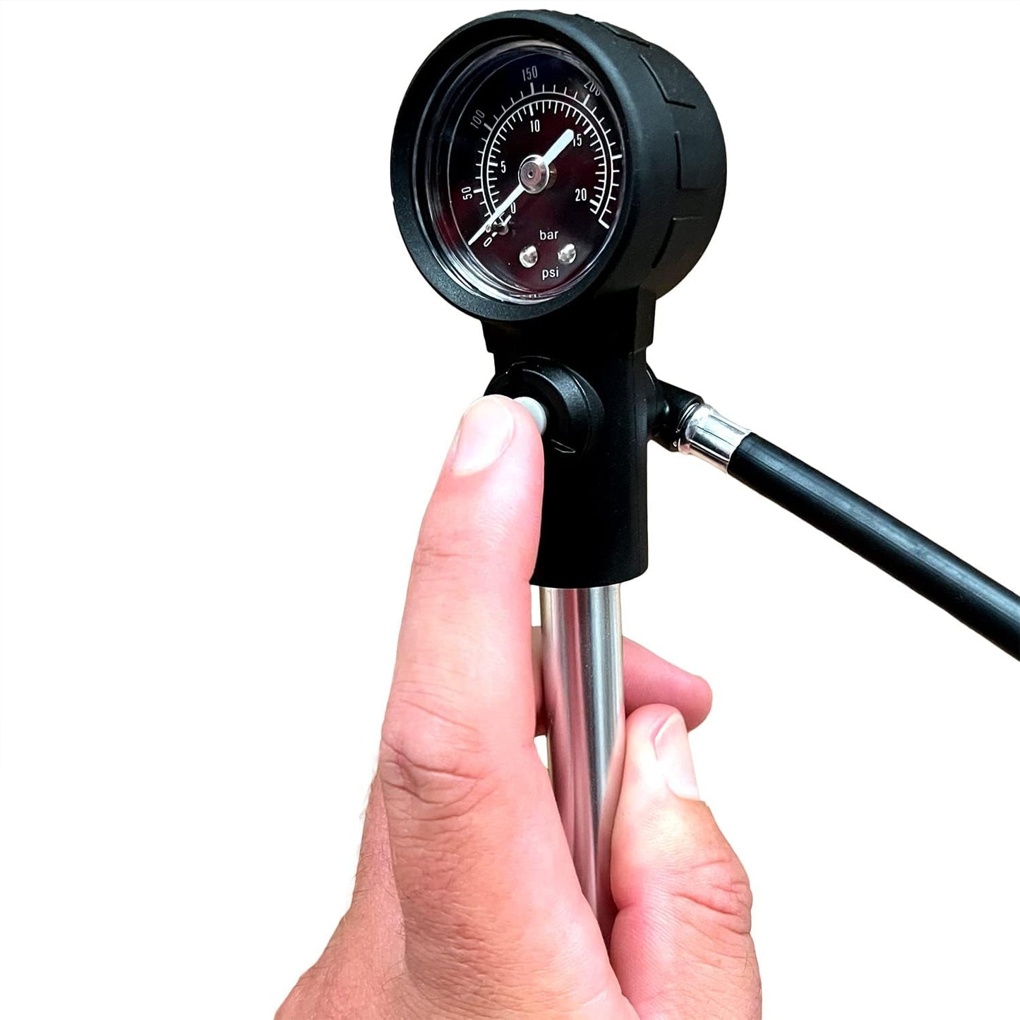 MTB High Pressure Suspension Shock Pump (300 PSI Max) for Mountain Bike Forks & Rear Suspension Systems with Easy Attach Nozzle for Maximum Pressure
