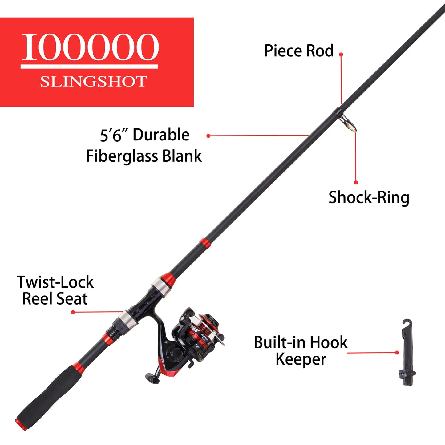 I00000 Black and Red Fishing Rod and Reel Combos with Fiberglass Telescopic Fishing Pole - Spinning Reel Fishing Carrier Bag, Freshwater and Saltwater Fishing Rod Kit,Travel Fishing Kit for Bass Trout