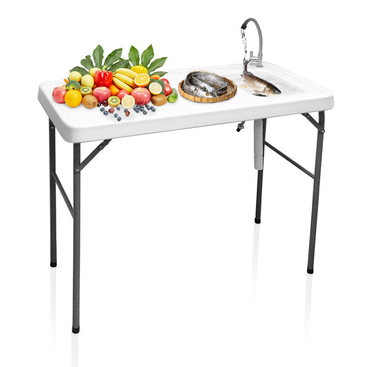 GUAGUA Portable Fish Cleaning Table with Sink Portable Outdoor Camping Sink Station for Picnic BBQ RV Beach Patio Picnic