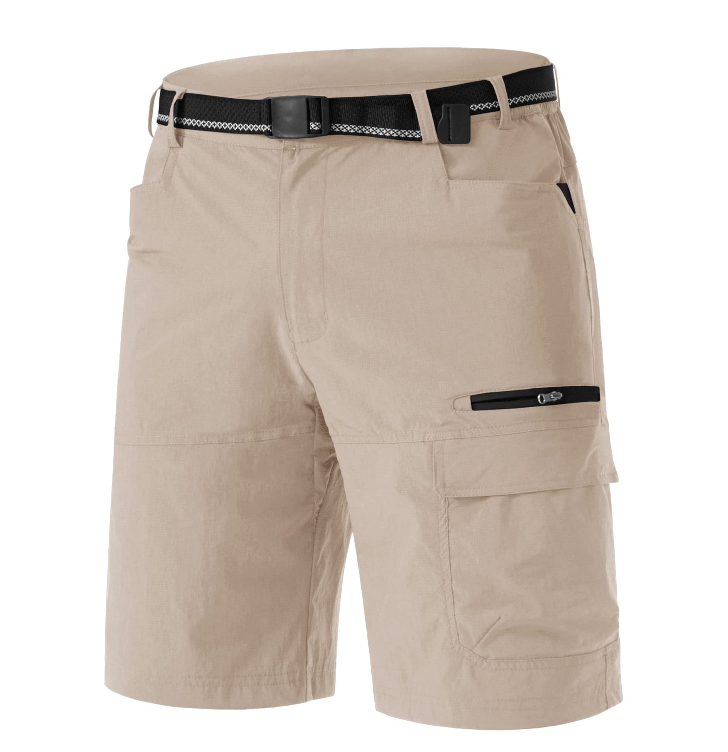 TACVASEN Mens Casual Shorts 10" Hiking Travel Shorts Lightweight Quick Dry Summer Golf Dress Fishing Travel Zipper Pockets Light Khaki 32