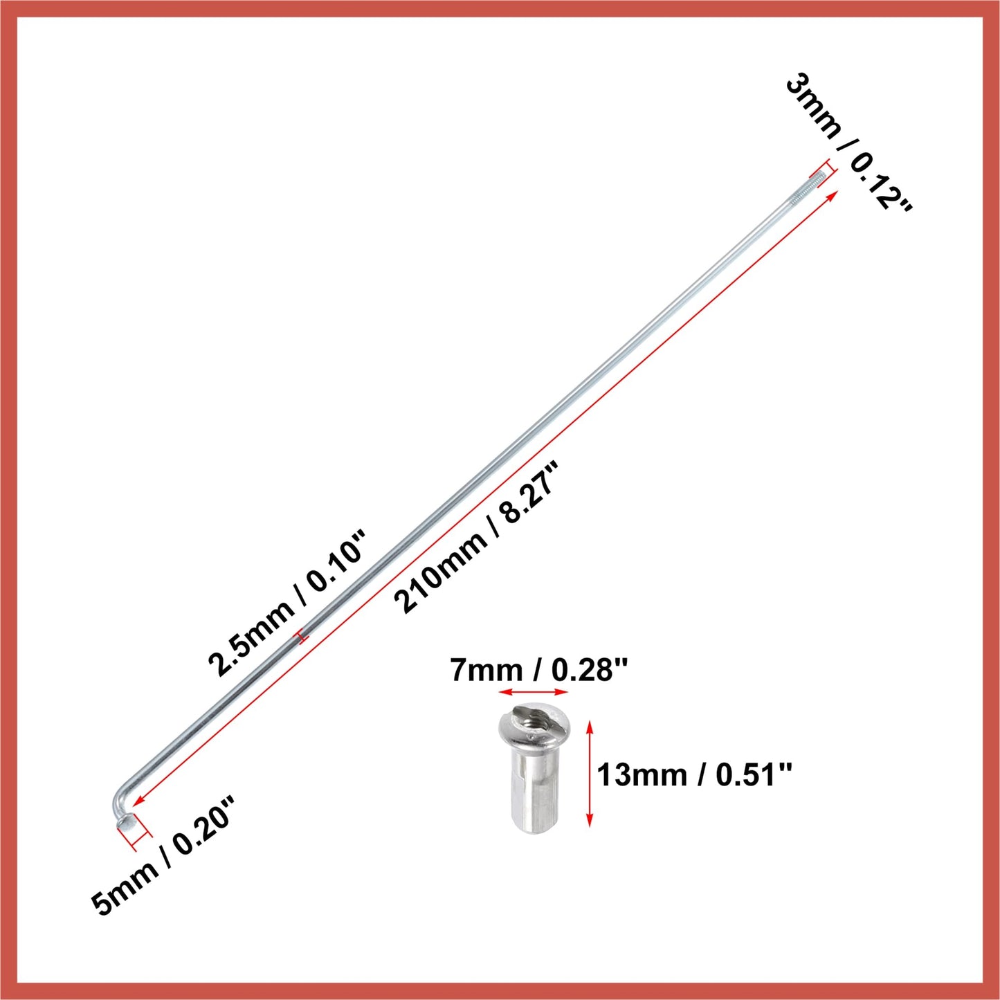 ACROPIX 40pcs Bicycle Carbon Steel Spokes 12G Bike Spoke 210mm Length with Nipples for Most Bicycle Silver Tone Car Parts