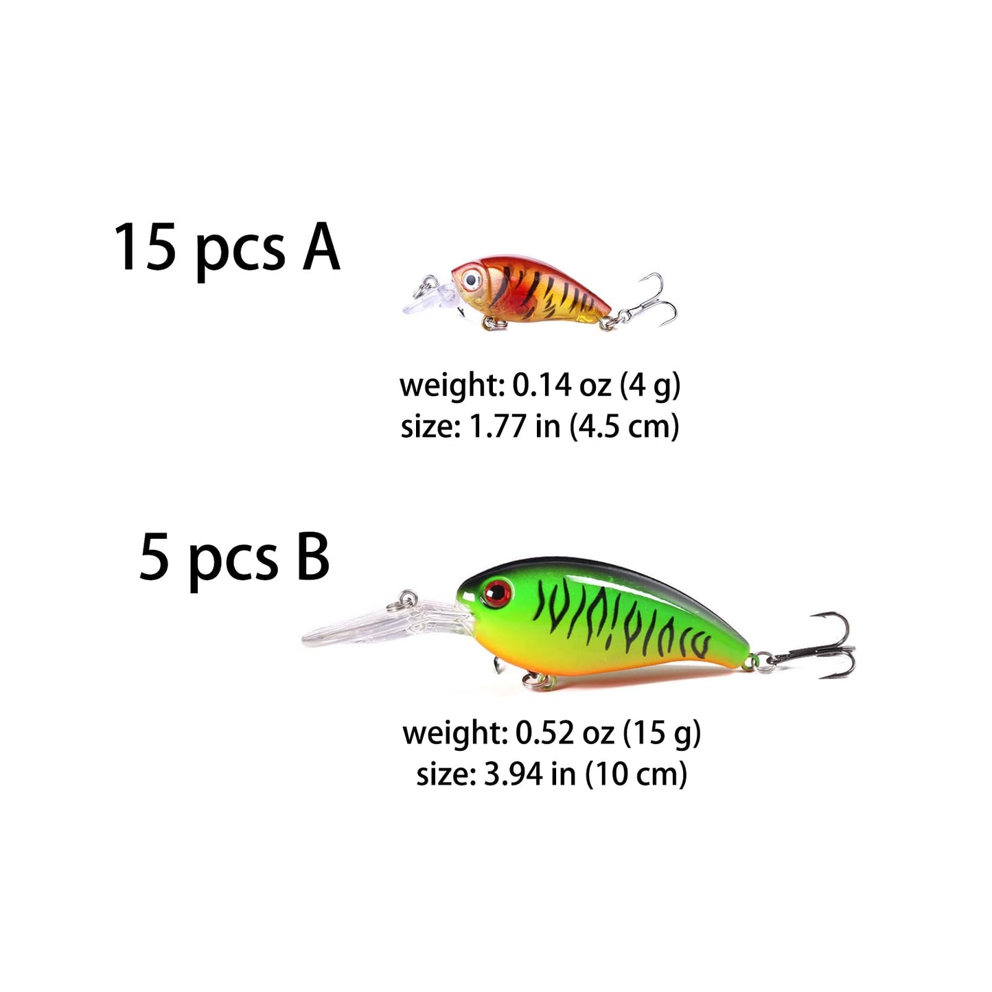 Fishing Lures Kit Mix Includes Minnow Popper Crankbait and Fish Hook for Fishing Saltwater Freshwater Trout Bass Salmon (DSP-20BPCS)