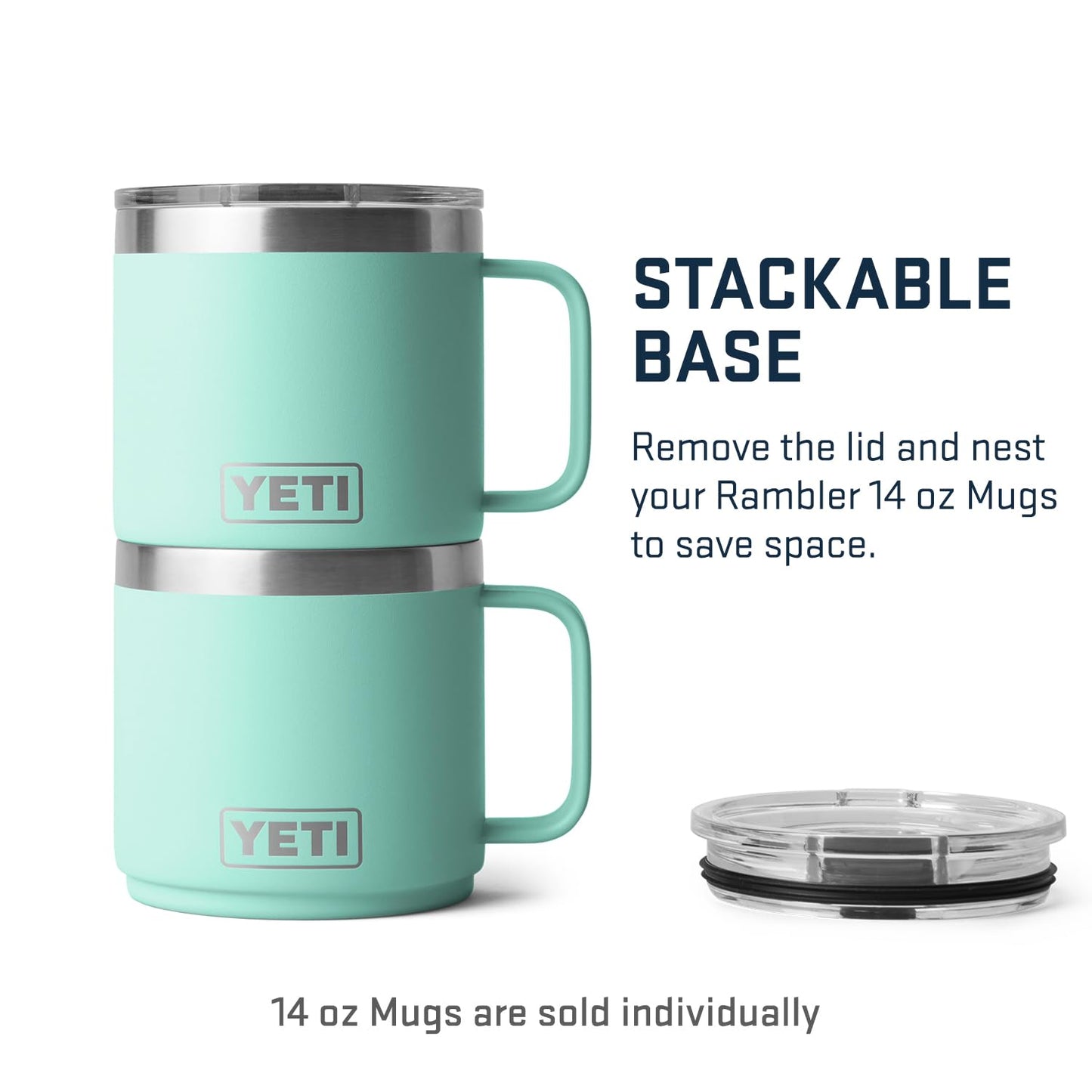 YETI Rambler 14 oz Stackable Mug, Vacuum Insulated, Stainless Steel with MagSlider Lid, Seafoam