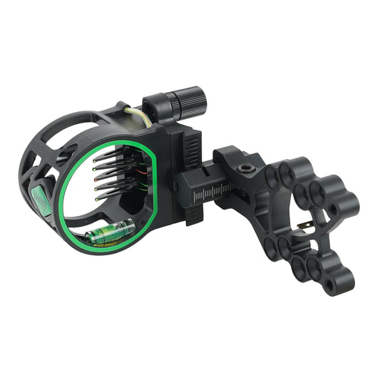 Archery 5-Pin Bow Sight - 0.019" Fiber, Brass Pin, Aluminum Machined - Right and Left Handed, with Hi-Vis Level for Archery, Hunting, Shooting (5 Pin Sight-M1)