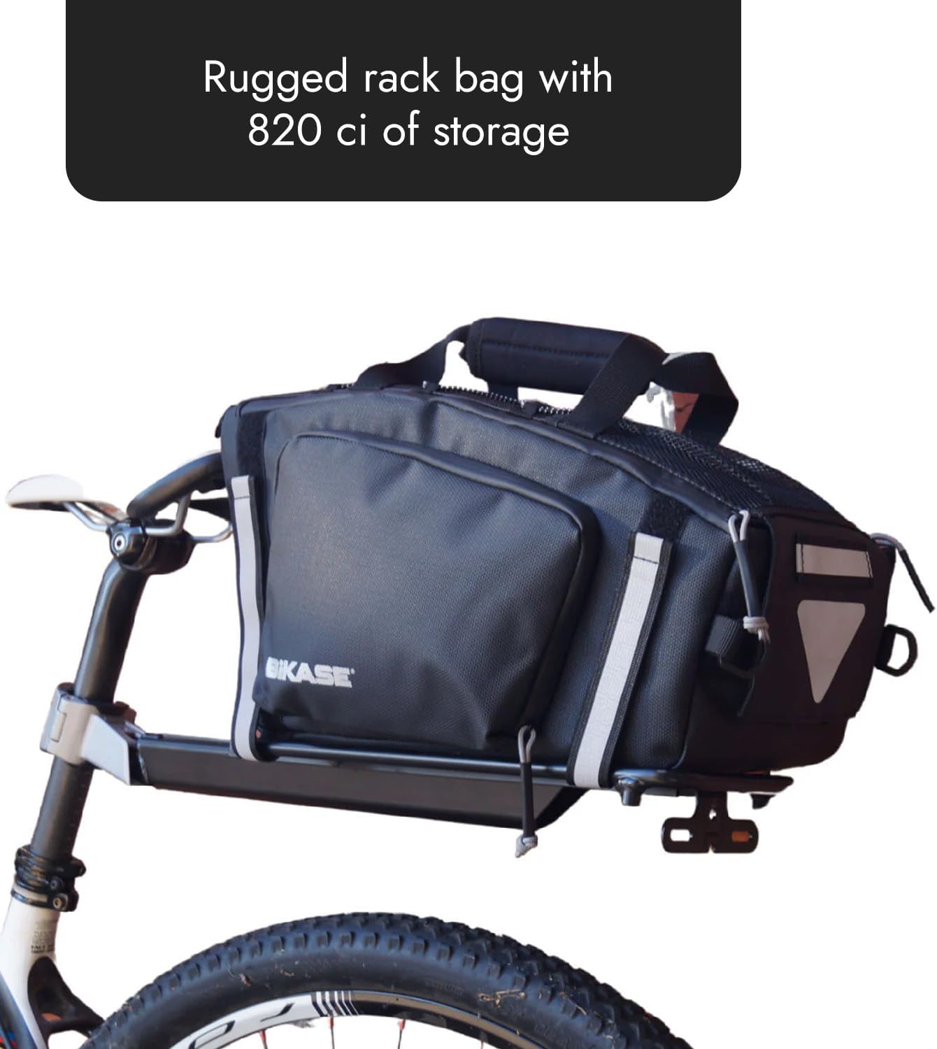 BiKase Big Momma Bike Trunk Bag - Universal Fit Medium Rear Rack Bag with Side Pockets, Top Bungee, Mesh Pocket, Key Holder & Reflective Accents - Spacious Bicycle Rack Bag for Ebikes & Bicycles