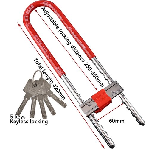 HESHANGWL U-lock - U-shape Shackle Lock - Red, Adjustable, 14mm Steel, 5 Keys, Ideal for Indoor/Outdoor Use