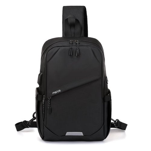 MOSISO Sling Backpack Travel Hiking Daypack,Large Crossbody Sling Bag with USB Charging Port for Men Women 3 Layer Pockets One Shoulder Bag for Outdoor Sports Casual Commuting, Black