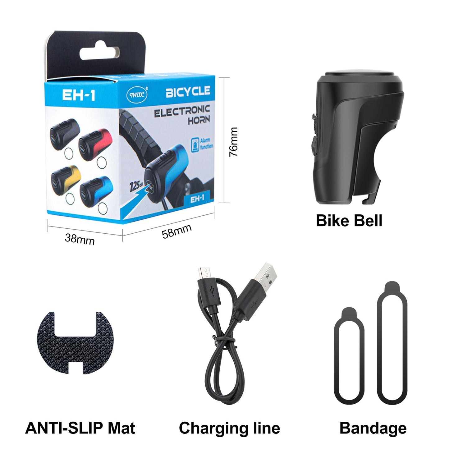 Electric Bike Bell for Adult, 125db Anti-Theft Alarm Loud E-Bike Horn with 1 Sound Modes USB Rechargeable Waterproof Bicycle Horn for MTB/BMX Scooter/Road Cycling