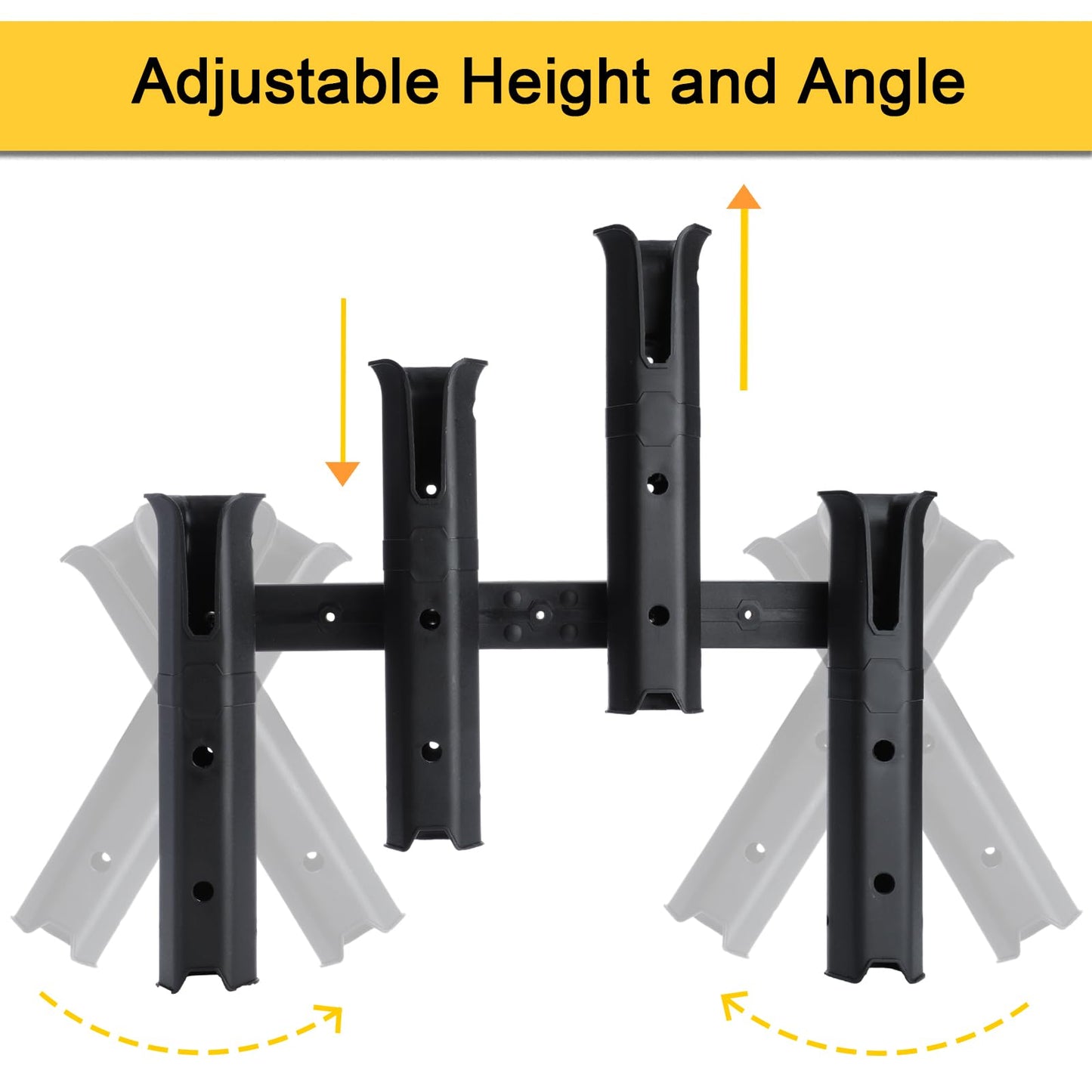 GearTrust 4-Tube Adjustable Fishing Rod Holder Bracket, Self-Adhesive Fishing Pole Holders for Garage Wall Mounted Fishing Rod Holders for Fishing Boat Wagon Golf Cart Crate Cooler ATV Trailer- Black