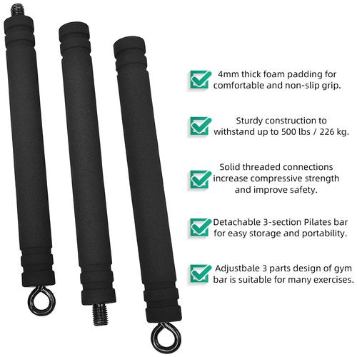 Topfinder Resistance Band Bar Adjustable Length for Workout, Portable Pilates Bar for Home Gym, Exercise Training Bar for Full Body Fitness (Black) (Black)