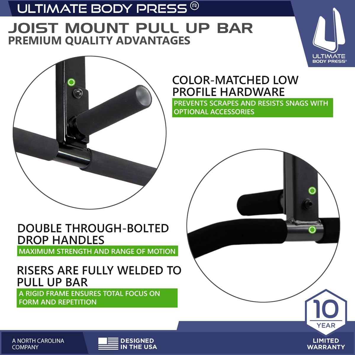 Joist Mount Pull Up Bar with Extra Hardware and Mounting Template for Easy Install to Beam or Rafter by Ultimate Body Press