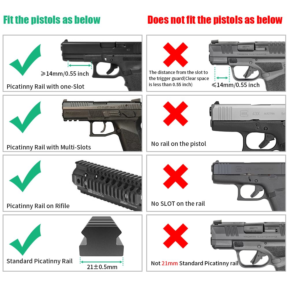 AUCLAYTEC Pistol Light Laser Combo with USB-C Charging, 500 Lumen Blue Beam Sight Tactical Flashlight for Subcompact Compact Pistol and Picatinny Rail