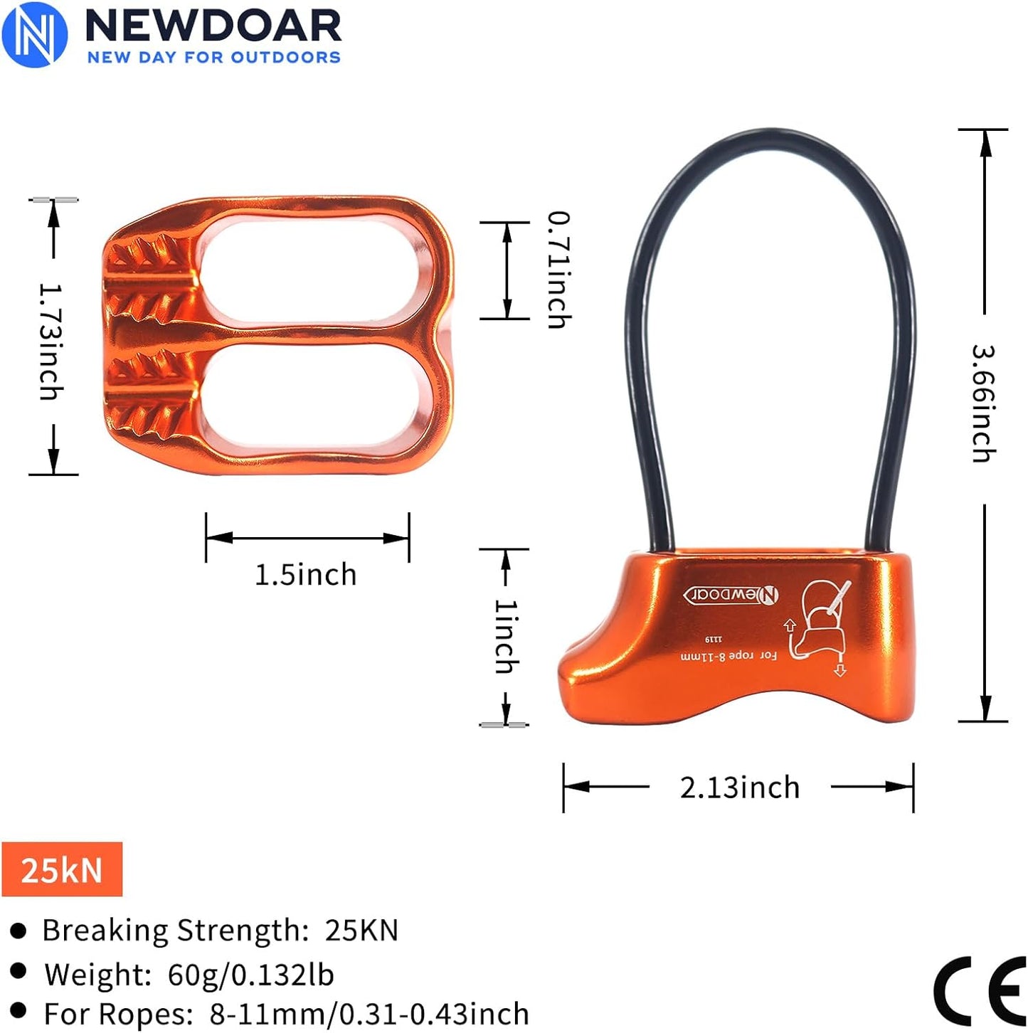 NewDoar Climbing Abseiling Belay Device ATC Rappelling Descender 25KN V-grooved Equipment