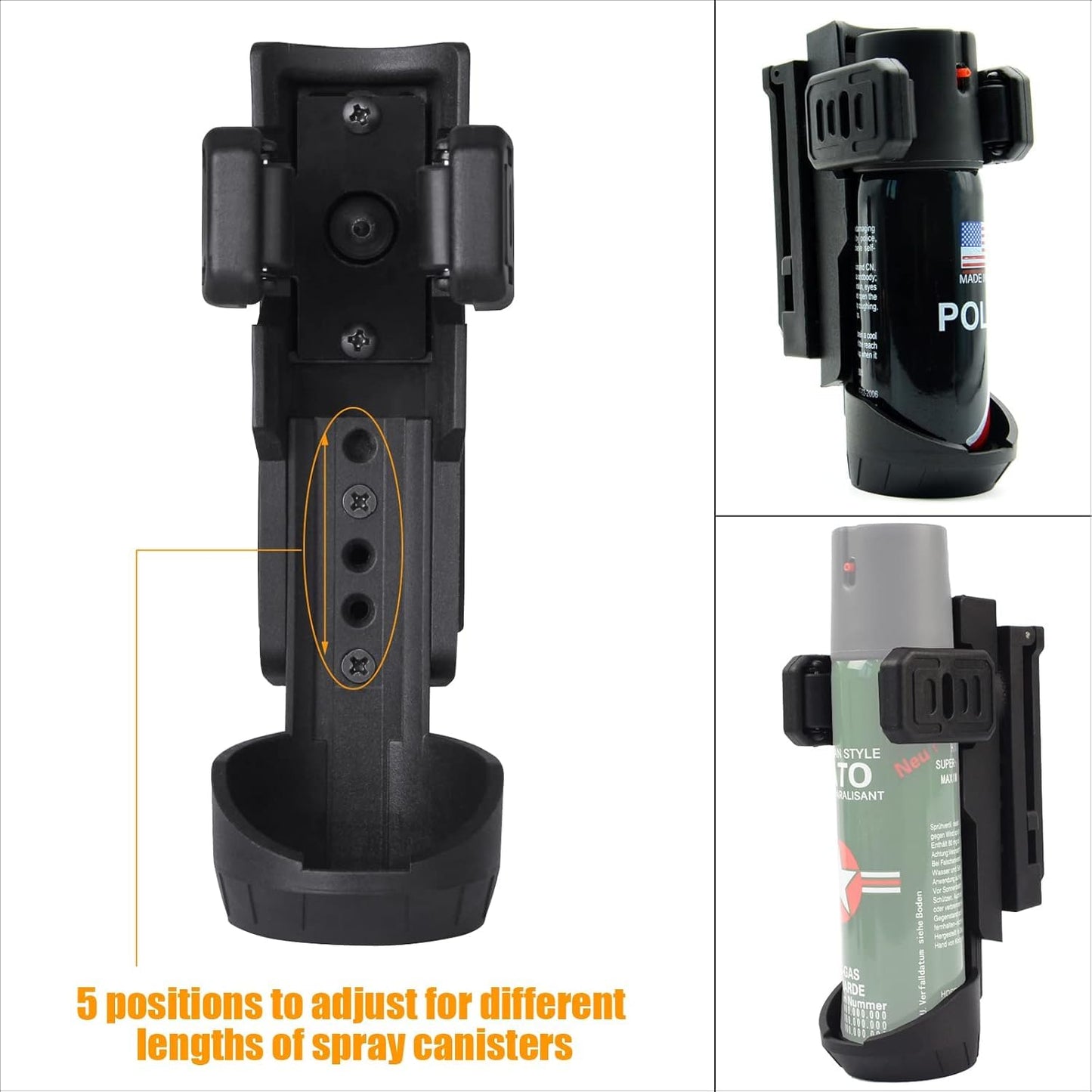 Quick Release OC/Mace Spray Holder w/Duty Belt/MOLLE Vest Rotatable Clip MK4 Canister Holster Tactical Pepper Spray Carry Case fit 1.5" Diameter OC Can for Police Leo Security Military