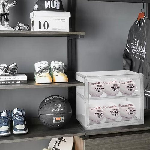 BOHOIDEE 2 Tiers Clear Display Case for Baseball, Acrylic Baseball Holder Display Case with Magnetic Door, Wall-Mounted Dustproof Showcase for Memorabilia Baseball