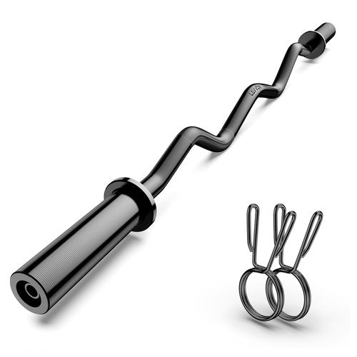 Olympic EZ Curl Barbell Bar 47", 2-Inch Curl Bar for Weight Lifting,Hip Thrusts,Squat,Biceps-Home Gym Weight Bar, Chrome Curling Bar for 2 Inch Weight Plates -2 Spring Collars(500lb Weight Capacity)