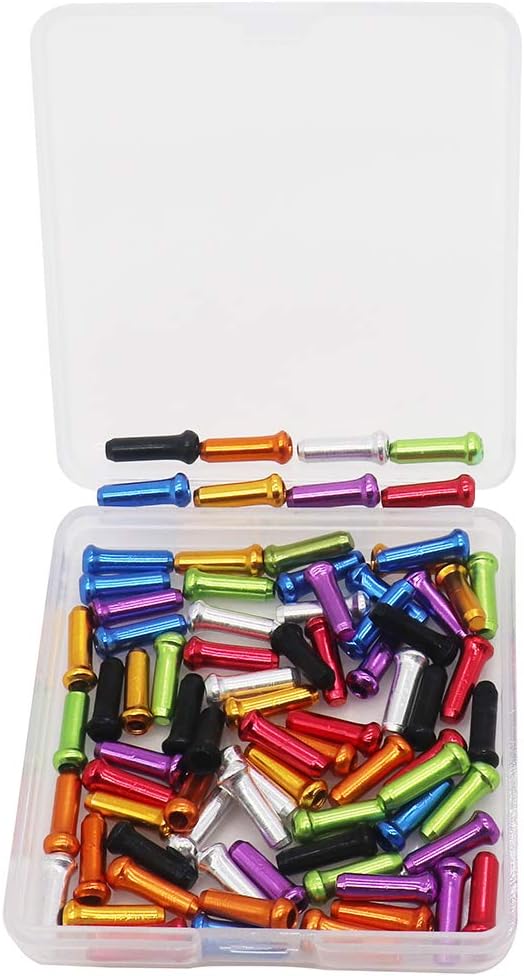 VTurboWay 8 Color 80 PCS, Cable End Crimps, Bike Cable End Caps, Alloy Road Mountain Bikes Brake Tips Shifter, 10 PCS for Each Color of Red Black Golden Silver Green Blue Purple Orange